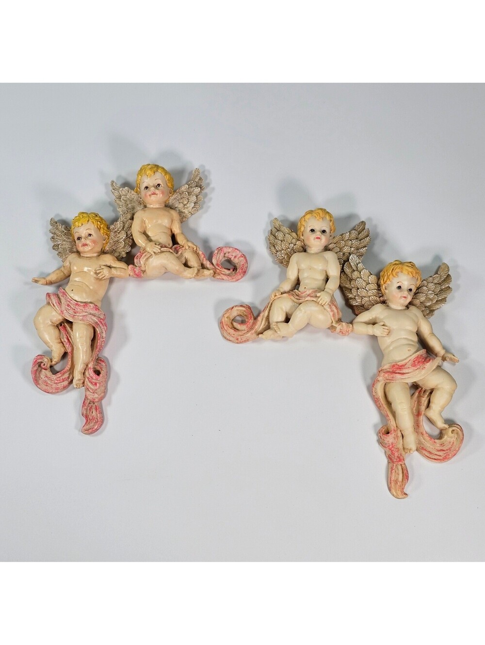 Christmas Around The World Cherub Angel Wall Plaques Set of 2 Pink Gold Resin